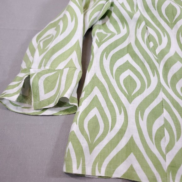 JM Collection 100 Linen Button Down Woven 3/4 Bell Sleeve Lime Green White Sz 16 - Picture 5 of 11